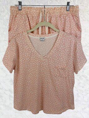 Splendid Pink Print 2-pc Pajama Set Short Sleeve V-Neck Top & Boxer Shorts Sz L